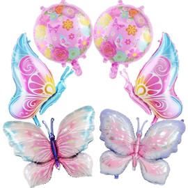 Butterfly Balloons Decorations - 6 Pieces Pink Purple Butterfly Foil Balloons for Girl Fairy Spring Floral Butterfly Themed Party Decor Wedding Birthday Baby Shower Party Supplies
