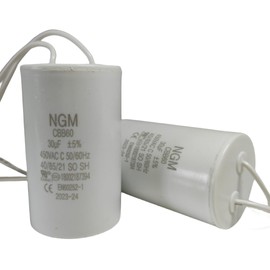 30UF MFD CBB60 Motor Run Capacitor 450VAC Volts Round Cylinder 2 Wires, Metallized Polypropylene Film Capacitor for Motor Run, Air Conditioners, Washing Machines and Water Pumps