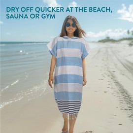 JEMIDI Bath Poncho Women Men - Quick-Drying Surf Poncho - Lightweight Towel Dress with Hood - Beach Sauna Surfing - Changing Aid Towel Poncho Adults - Surf Poncho