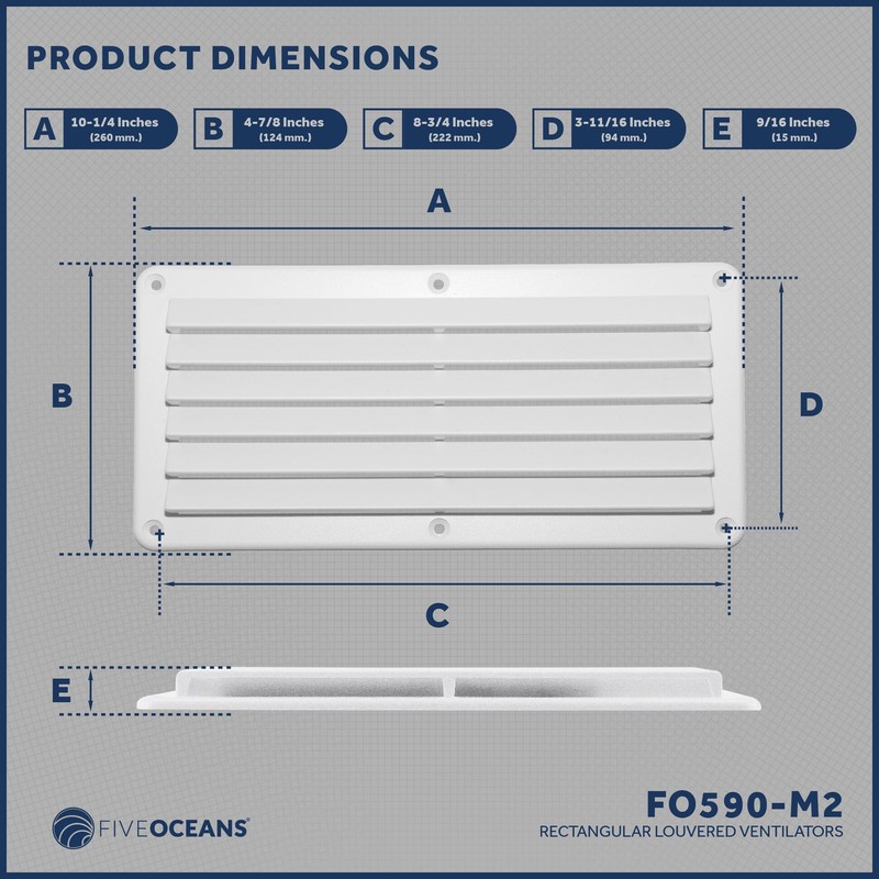 Five Oceans FO590-M2 Rectangular Boat Marine Louvered Ventilators, White Durable