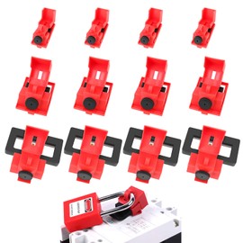Circuit Breaker Lockout Device 12 Pack Kit with Clamp-On Design - OSHA Compliant Single Pole Breaker Lockout Device for Loto Safety, Fits 16.5mm to 70mm Breakers (Red, Nylon)