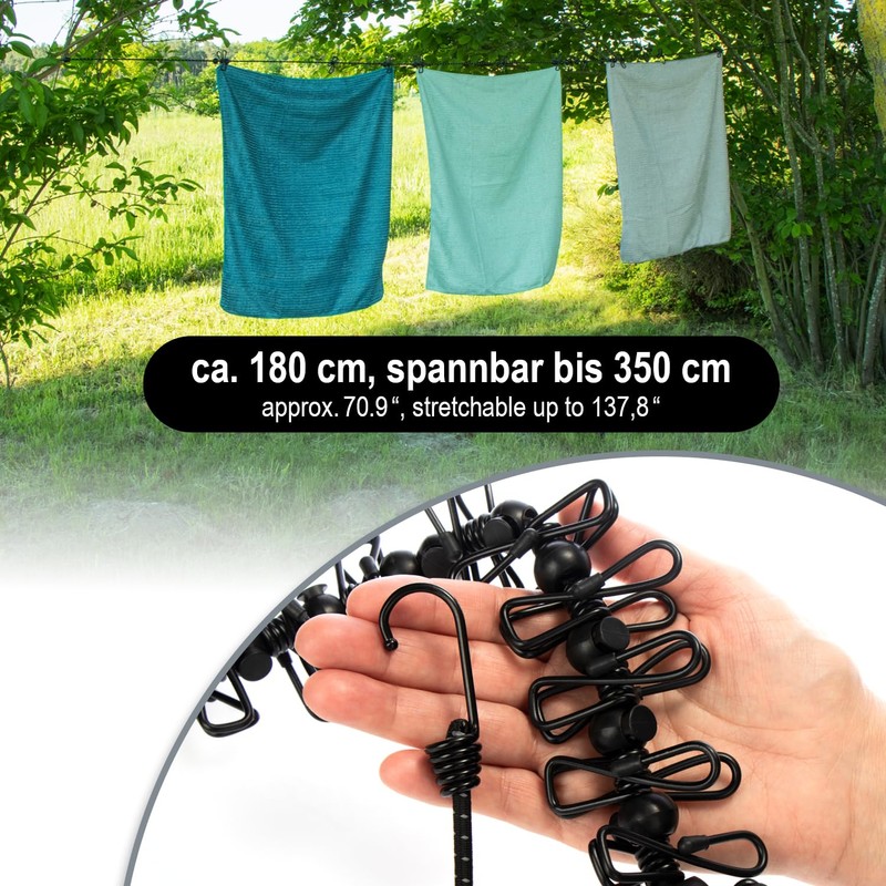 com-four® 2 x Travel Washing Line, 180-350 cm per Line,