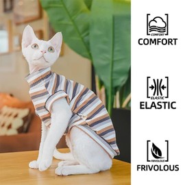 Sphynx Cat Shirt, Breathable Stretchy Cat Summer Vest, Lightweight Brown Striped Sleeveless Shirt for Hairless Cats, Soft & Comfortable Stretchy Vest for Cats and Small Dogs (X-Large(7-9.5lbs))
