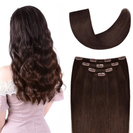 Winsky Extensiones De Cabello 22" Clip En Cabello Humano Para Mujeres - Sedoso Recto Remy Real Largo Cabello Humano Clip En 90Gramos 4Piezas Marrón Medio #4 Color #4 Marrón Medio