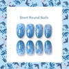 24 PCS Blue Flower Press on Nails Short Almond Shaped