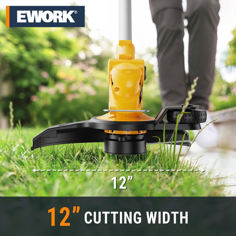EWORK 20V 12-Inch Electric String Trimmer Cordless, 2.0Ah Battery Powered