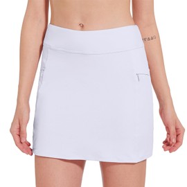 M MOTEEPI Faldas de tenis para mujer, falda de golf de cintura alta con bolsillos, 16 faldas pantalón con control de abdomen para mujer, elegantes, informales, blancas, L