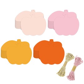 FYSUIMU 120Pcs Fall Pumpkin Gift Tags Orange Pink Yellow Paper Hanging Tags Thanksgiving Label Tag with Cotton Rope for Autumn Wrap Accessories Party Favors