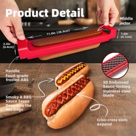WhiteRhino Hot Dog Scorer Criss Cross with Easy Eject Mechanism&Handle,Hot Dog Cutter 3D Embossed Sauce-Locking Stainless Steel Blade Slicer Tool for Picnic,Kitchen,Grilling, BBQ,Camping,Backyard