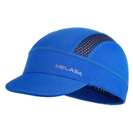 MELASA Cycling Caps Under Helmet, Cooling Mesh Bike Skull Cap with Sun Visor, Sun Protection Cycle Hat for Cycling Running Blue
