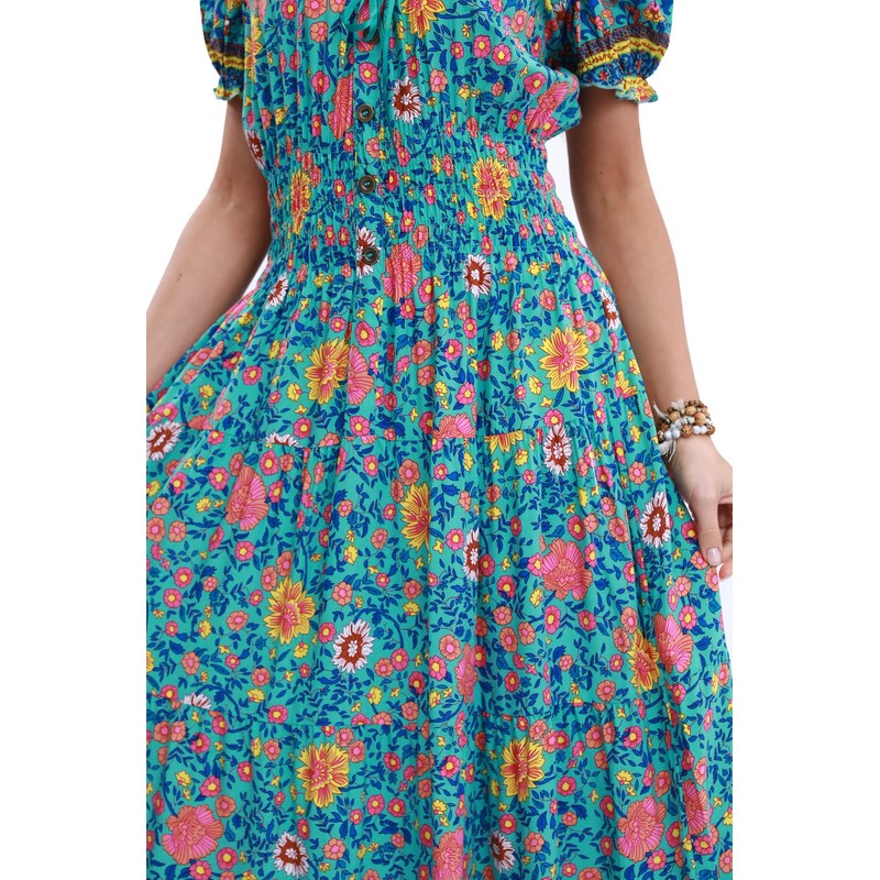 OSTOO Women's 2025 Summer Short Sleeves Boho Floral Print Tiered