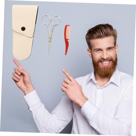 VICASKY 1set Stainless Steel Beard Scissor Kit with Comb Storage Pouch Nose Hair Trimmer for Men Precision Grooming Tool for Beard Styling and Personal Care
