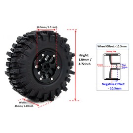 HOBBYSOUL 120mm Tall 1.9 Mud Slingers Tires with Wheels Set, -10.5mm Negative Offset 1.9 Beadlock Wheels and Tires Rims for 1/10 Mud Crawler SCX10 TRX4 Gen8, (4-Pack)