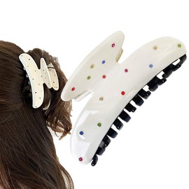 Wenlly Bunte Strass-Haarklammer, 9,5 cm, Zelluloseacetat, rutschfest, starke Haarspangen für Damen und Mädchen, 1 Stück, Weiß