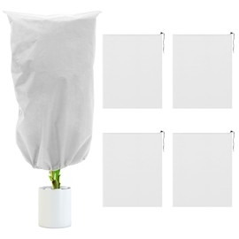UKQRRTC 5Pcs Shrub Cover Freeze Protection Winter Drawstring Shrub Cover Nonwoven Fabric Tree Jacket Frost Blanket Shrub Protection Cover Bag with Zipper for Shrub Fruit Tree (L)