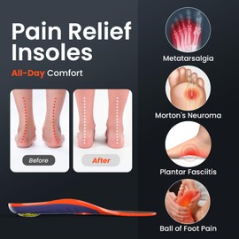 Metatarsal Pain Relief Insoles for Metatarsalgia, Morton's Neuroma, Plantar Fasciitis, Ball of Foot Pain, Arch Support Orthotics Shoe Inserts - S