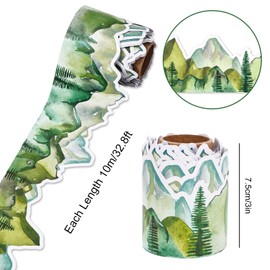 JarThenaAMCS 32.8Ft Mountain Bulletin Board Border Watercolor Green Mountain Tree Die Cut Trim Border Roll for School Classroom Chalkboard Party Decoration