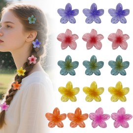 Satiskid 16 Stück Blumen Haarklammer Klein, 4cm Niedliche Rutschfeste Blumen Haarspangen, Hawaii Flower Hair Clip Blumenhaarklammer Haarstyling Zubehör für Damen Frauen Mädchen