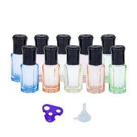 Tutuxio 10pcs 6ml Roller Bottles for Essential Oils, Multi-Color Glass Roll-on Bottles Perfume Vials with Stainless Steel Roller Ball & Funnels & Opener, Cosmetics Small Container