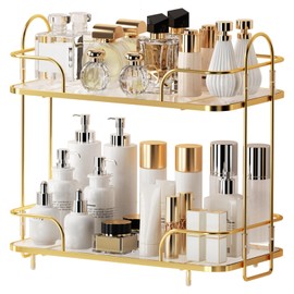 2 Tier Corner Bathroom Counter Organizer, Cosmetic Skincare Organizer, Bathroom Countertop Perfume Tray Vanity Organizer, Kitchen Spice Corner Storage Shelf