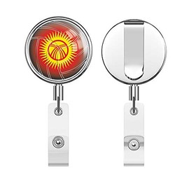 Kyrgyzstan Volleyball World Flag Round ID Badge Key Card Tag Holder Badge Retractable Reel Badge Holder with Belt Clip
