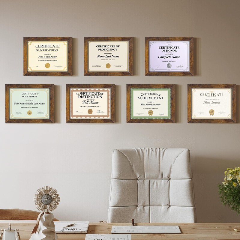PETAFLOP 8.5x11 Picture Frame Rustic Certificate Frames Wall Tabletop Display
