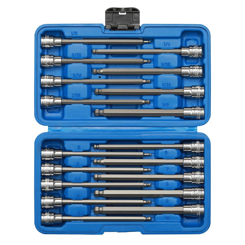 CASOMAN 3/8"Drive Extra Long Ball-End Hex Bit Socket Set, 18