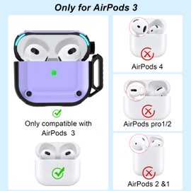 RFUNGUANGO for Airpods 3 Case, Magnetic Cover Military Grade Anti-Fall Soft TPU Shock Absorbing Protective Case for AirPods 3 Charging Case with Cleaning KitPurple