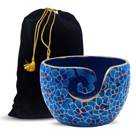 Hind Handicrafts Premium Solid Crafted Floral Metallic Finish Aluminium Portable Yarn Bowl Holder for Knitting Crochet Christmas Gift Set (6" x 6" x 4", Blue)