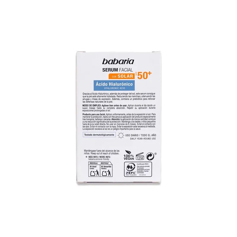 Babaria - Serum Facial Sun Solar Ácido Hialurónico Fps 50+