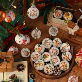 Outus 24 pcs Christmas Tree Ornaments Ball Vintage Gingerbread Man Decorations for Tree Vintage Style Hanging Ornaments Farmhouse Home Fireplace Decoration Holiday Party Favors