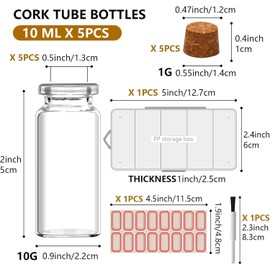 REUJIHXY 10ml Small Glass Bottles, 5 PCS Mini Jars with Cork Lids Message Bottle plastic storage box Terrarium Jar Tiny Wishing Bottles miniature Sand Art Bottles Sample for DIY Crafts
