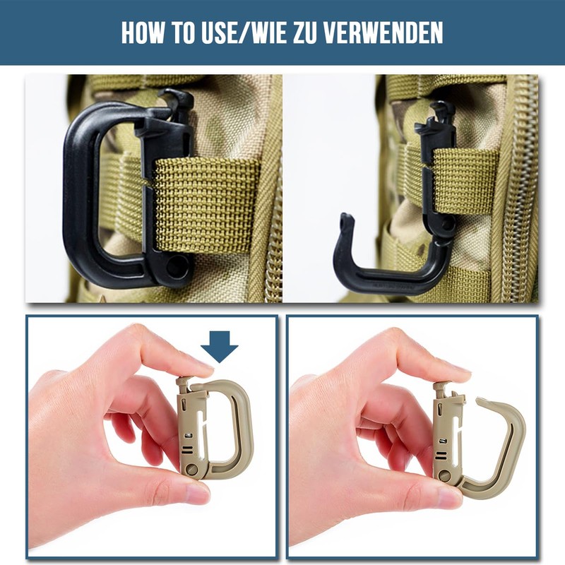 MUCHER Molle Carabiner Multi-Purpose D-Ring Plastic Buckle Carabiner Hook Tactical