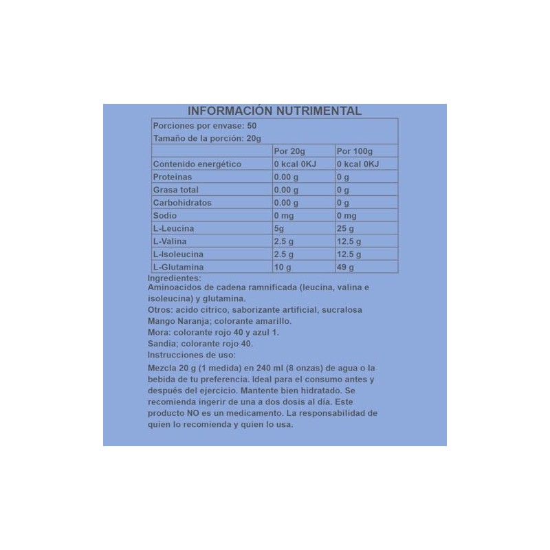 Impulse Bcaas Glutamina 1 Kg 50 Servicios sabor Mora