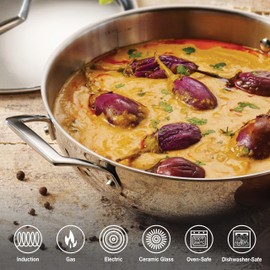 Tramontina Utsava 4-Quart Tri-Ply Clad Stainless Steel Kadai with Lid, Large Kadhai Pot for Indian Cooking