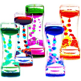 FKYTION Liquid Motion Bubbler Timer Pack of 5 Colorful Hourglass Liquid Bubbler Sensory Anxiety Toys Autism ADHD Fidget Toys Children Activity Calm Relaxing Desk Toys for Kid's Teenager Adults