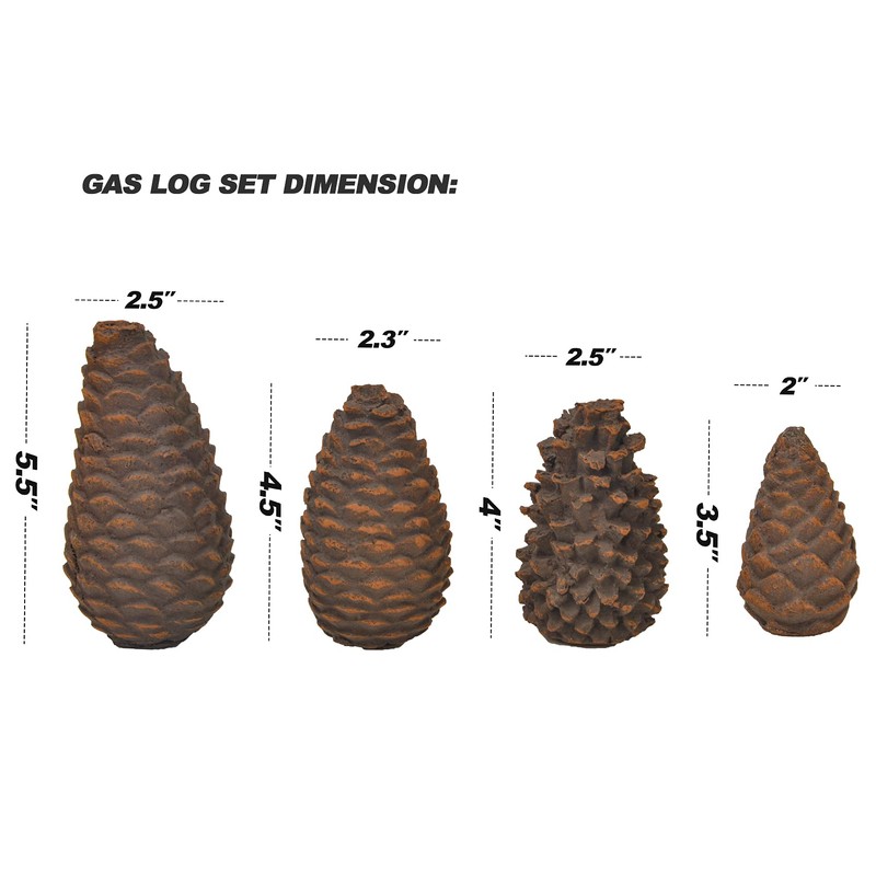 Stanbroil Set of 4 Gas Logs Decorative Ceramic Pine Cones