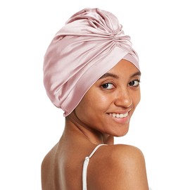 LilySilk 100% Mulberry Silk Sleep Cap for Curly Hair, 19 Momme Silk Bonne Night Sleeping Cap Hair Wrap for Women with Elastic Band, Rosy Pink