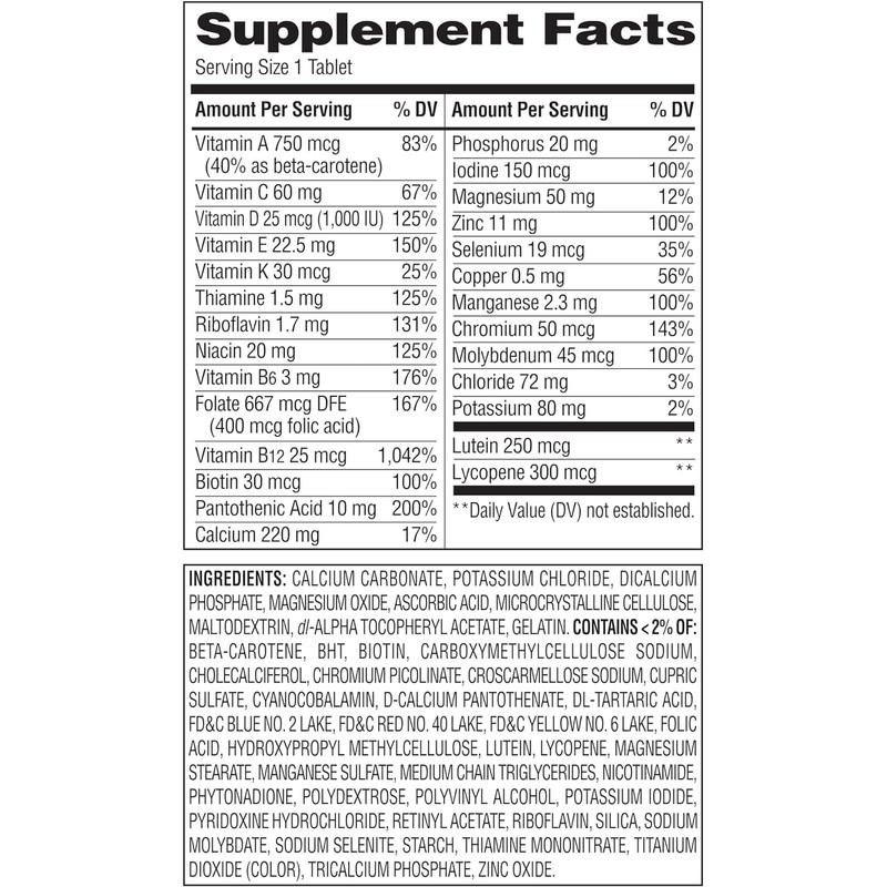Equate Mature Adult 50+ One Daily Complete Multivitamin Compare to