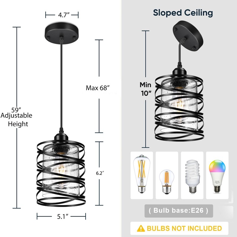 3 PACK Black Pendant Lights Kitchen Island, Small Kitchen Pendant