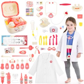 AUTOWT Kit de Juguetes de Dentista para Niños, 61 Piezas de Juguetes Educativos de Simulación de Médico con Disfraz y Sombrero de Médico, Juego de Juguetes Médicos Niños y Niñas