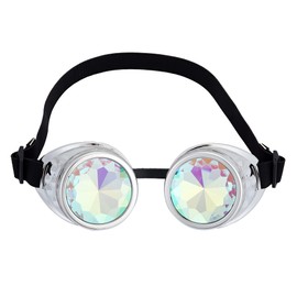 Lelinta Steampunk Rave Glasses Goggles with Rainbow Crystal Glass Lens,Silver,Adjustable