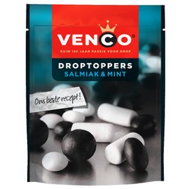 Venco Droptoppers Salmiak & Mint 215 g, Licorice and Mint Liquorice Mix, Licorice Drops from the Netherlands, Dutch Licorice, Drop from Holland