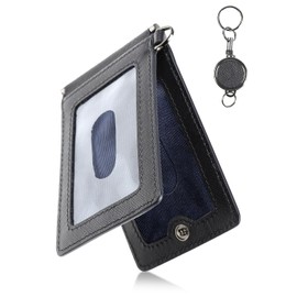 Mura Men's Passcase ID Card Holder with Reel Genuine Leather, Navy (butterfly type)