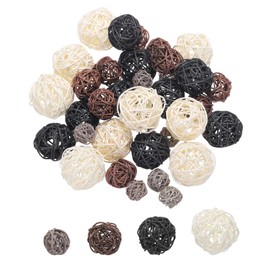 sourcing map 36 Pcs Vase Filler Decorative Balls, 2.4/2/1.6/1.2" White/Black/Brown/Gray Wicker Rattan Decor, Balls Bowl Fillers for Home Decor,Center Table