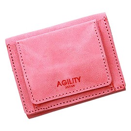 Agility affa "Lion" Mini Wallet, Trifold Wallet, Ultra Small Wallet, Leather, Genuine Leather, Mini, Small, Small, Thin, Pink