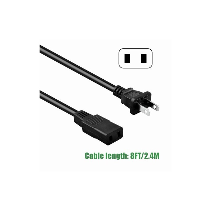 FITE ON 8ft 2-Prong Square AC Power Cord Cable Lead