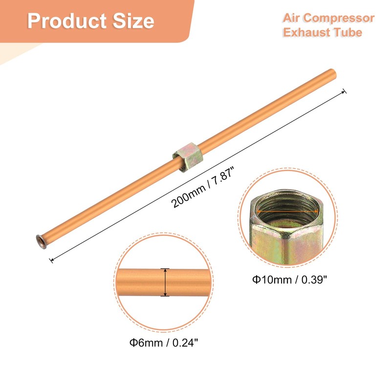 sourcing map Air Compressor Exhaust Tube, 3/8" Thread Dia 8"