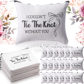 Kacctyen 24 Pcs Bridesmaids Make up Bags Bulk for Bridal Shower Gifts White Canvas Cosmetic Bag with Zipper I Couldn't Tie the Knot Without You Travel Pouch for Wedding Day Bachelorette Party Favors
