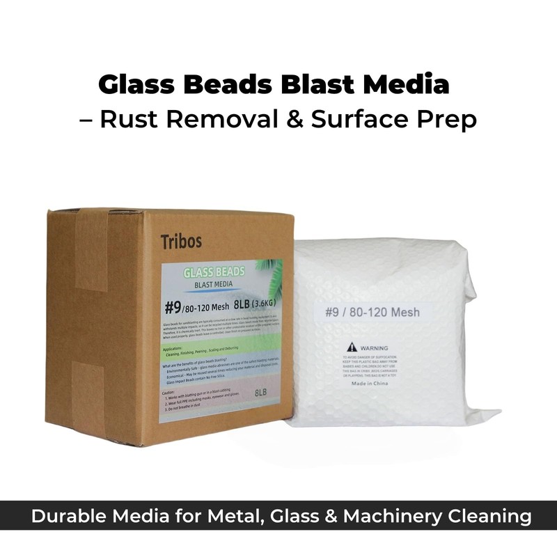 Glass Bead Media for Sandblasting – 8LB Non-Silica Reusable Blasting